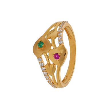 RADIANT ZIRCON HEART DESIGN GOLD RING